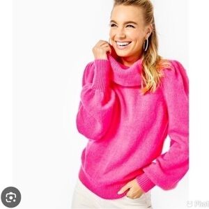 Lilly Pulitzer Courtland Sweater Cowl Neck Balloon Sleeve Pink Topaz Women XL